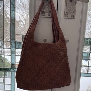 Monserrat De Lucca Brown Woven Leather Shoulder Bag